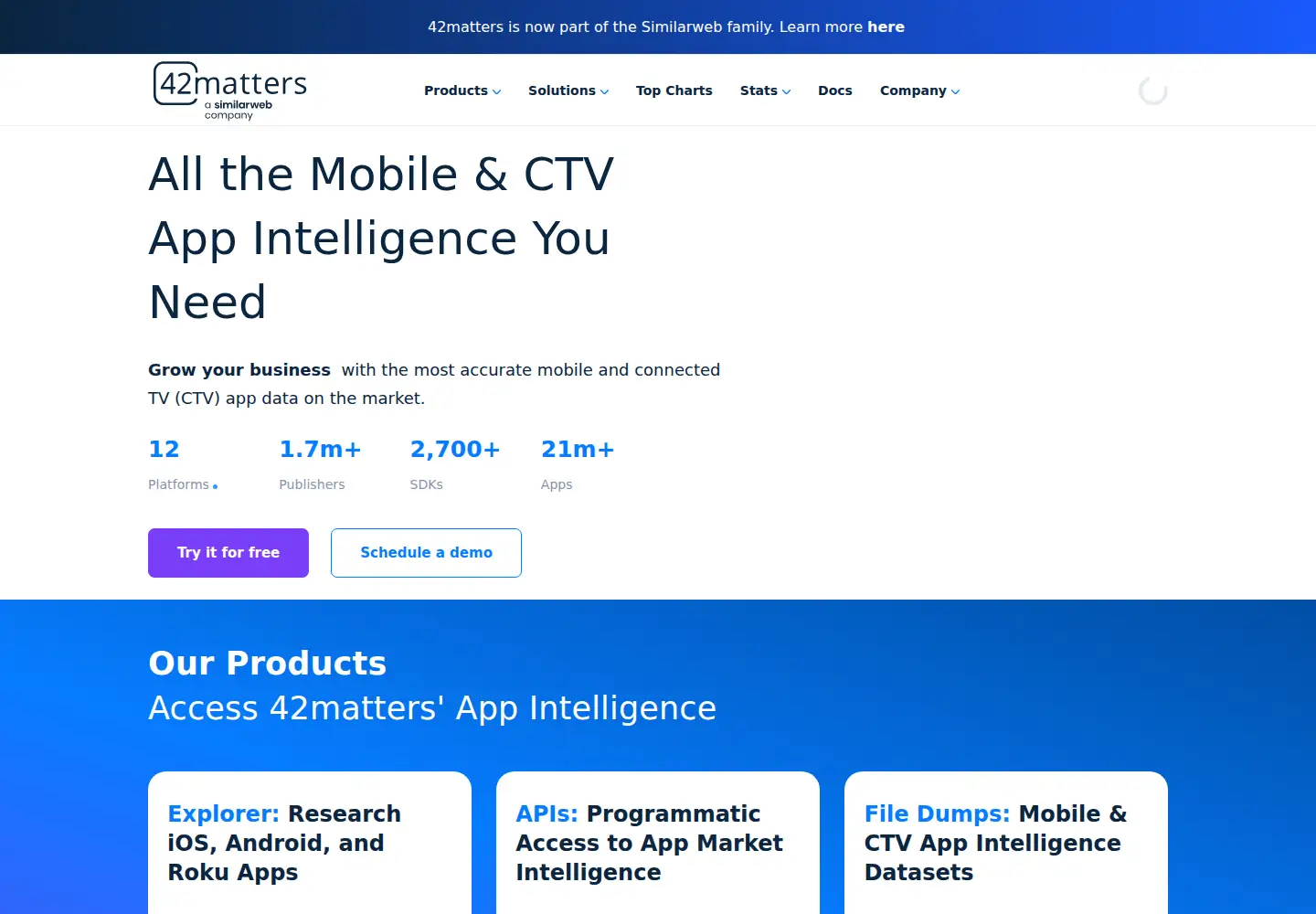 Screenshot of 42matters.com