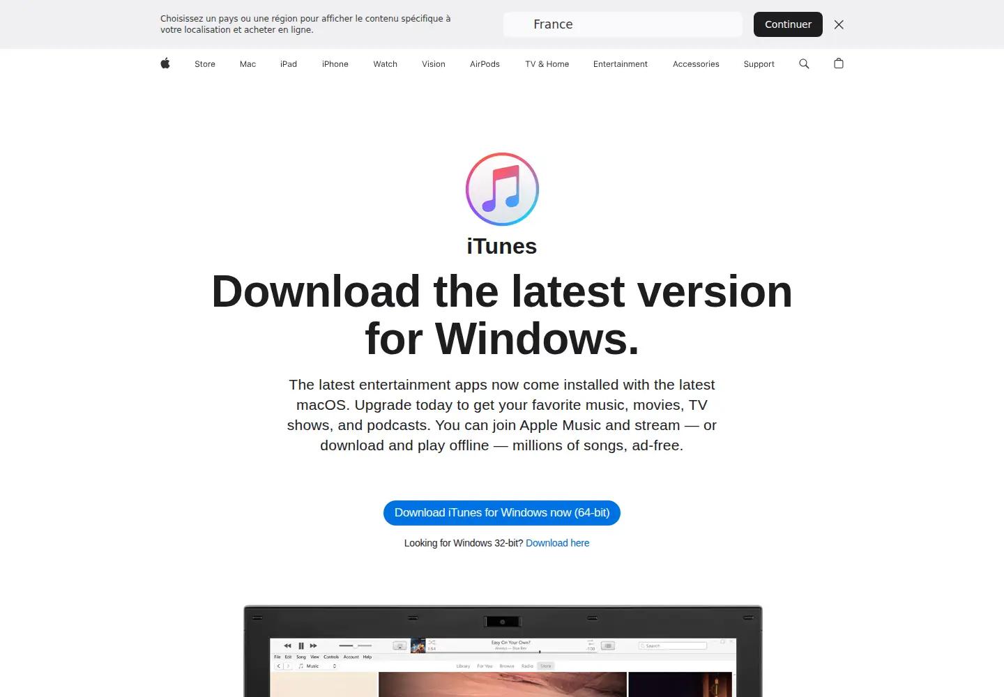 Screenshot of itunes.com