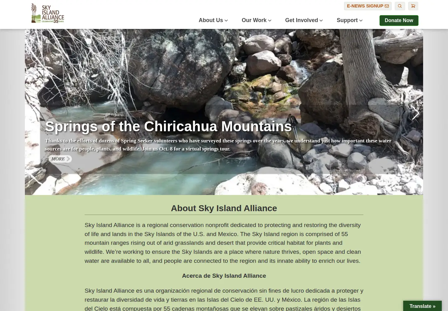 Captured homepage of skyislandalliance.org in the current scan