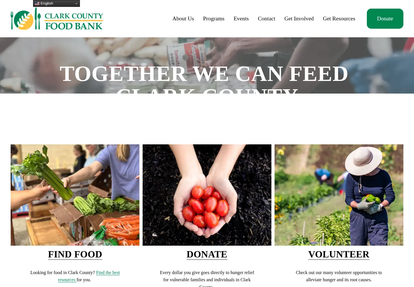 Captured homepage of clarkcountyfoodbank.org in the current scan