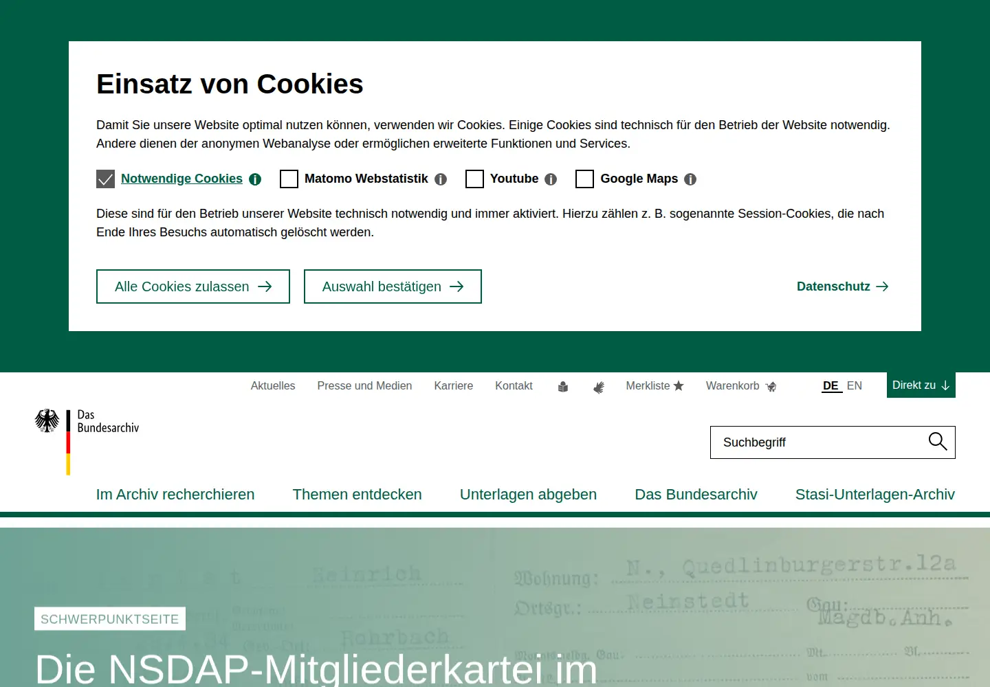 Screenshot of bundesarchiv.de