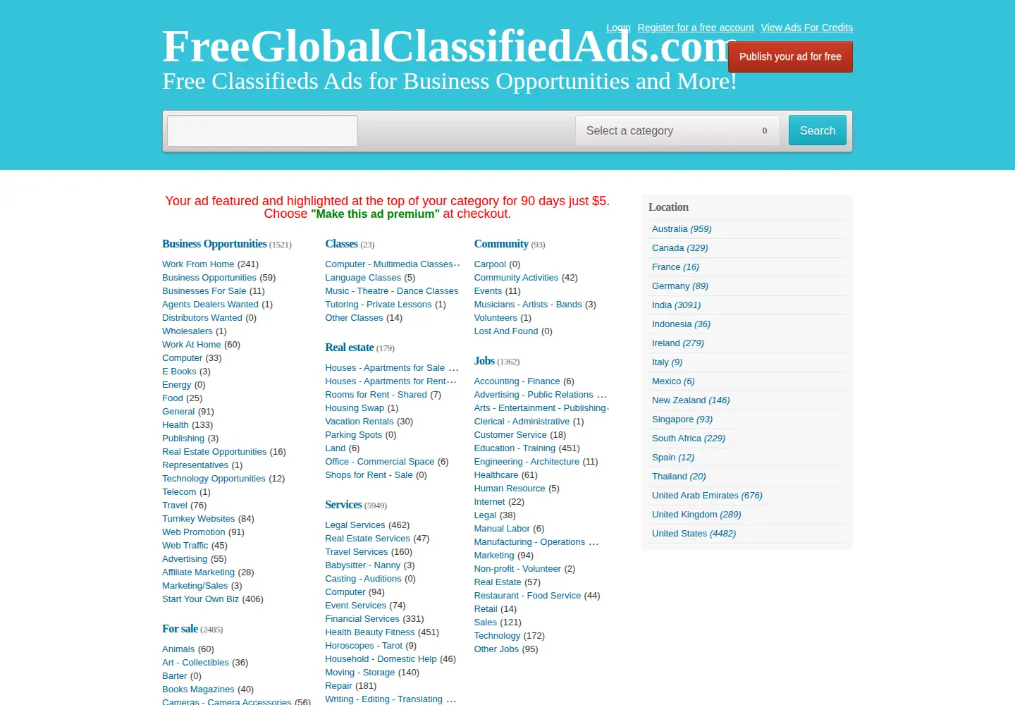 Screenshot of freeglobalclassifiedads.com