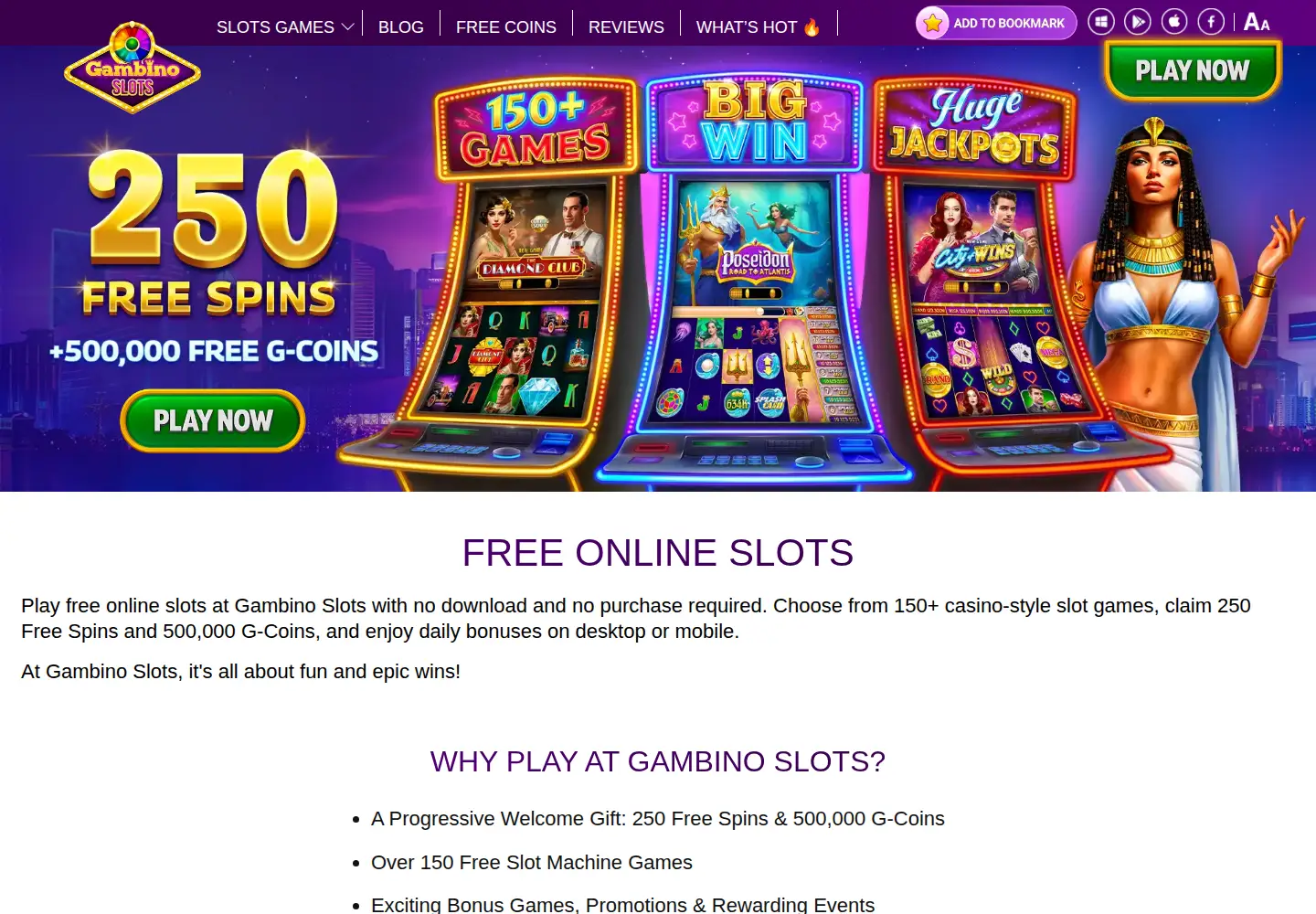 Screenshot of gambinoslot.com