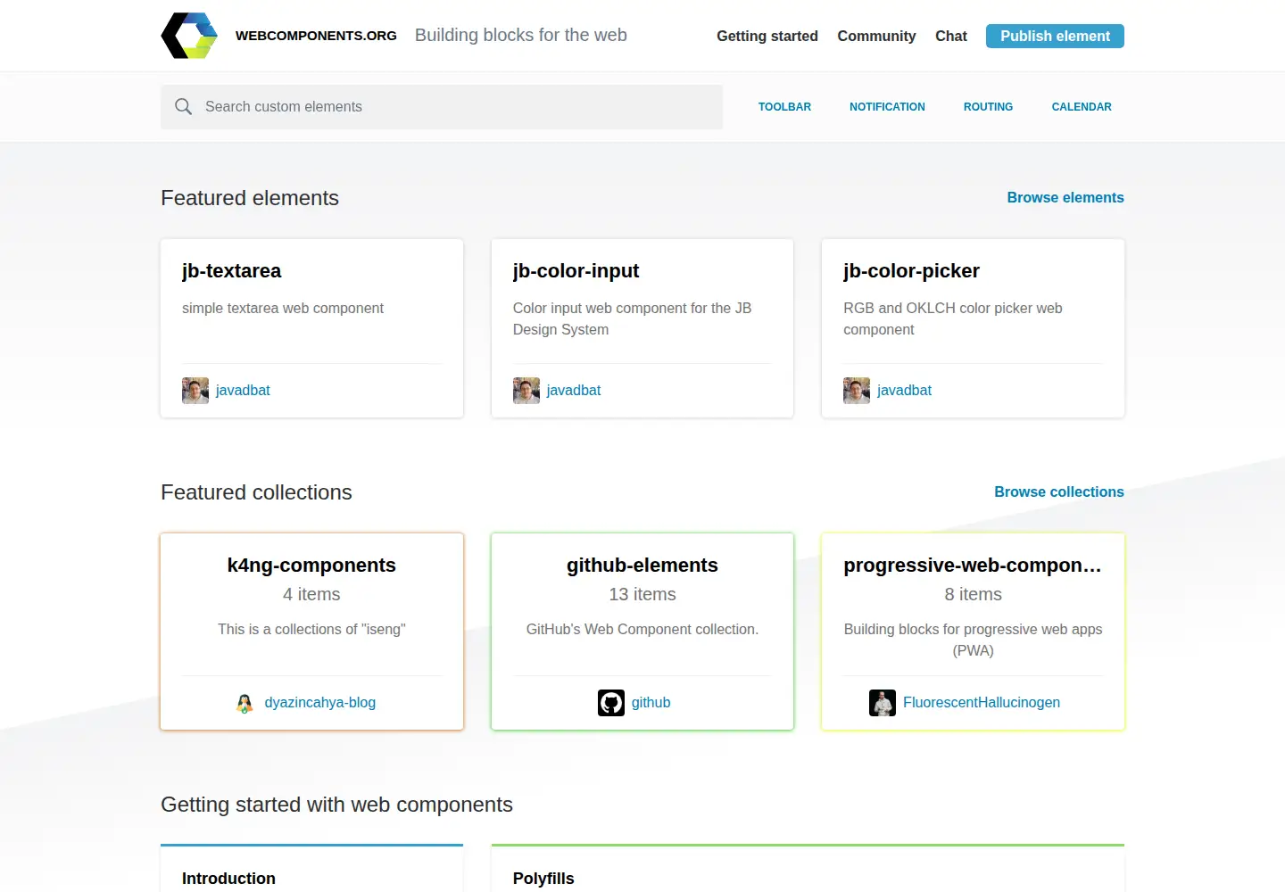 Screenshot of webcomponents.org