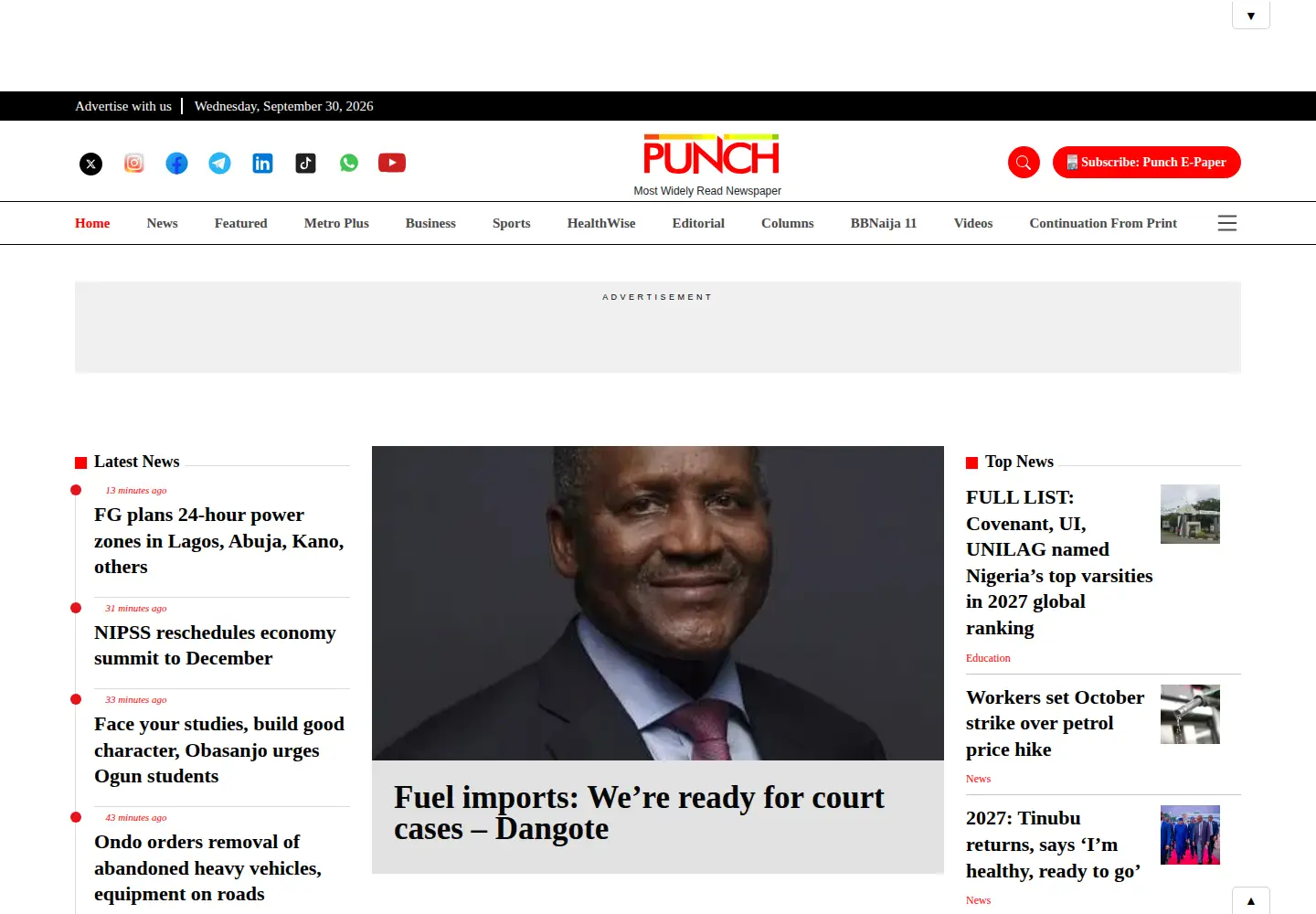 Screenshot of punchng.com