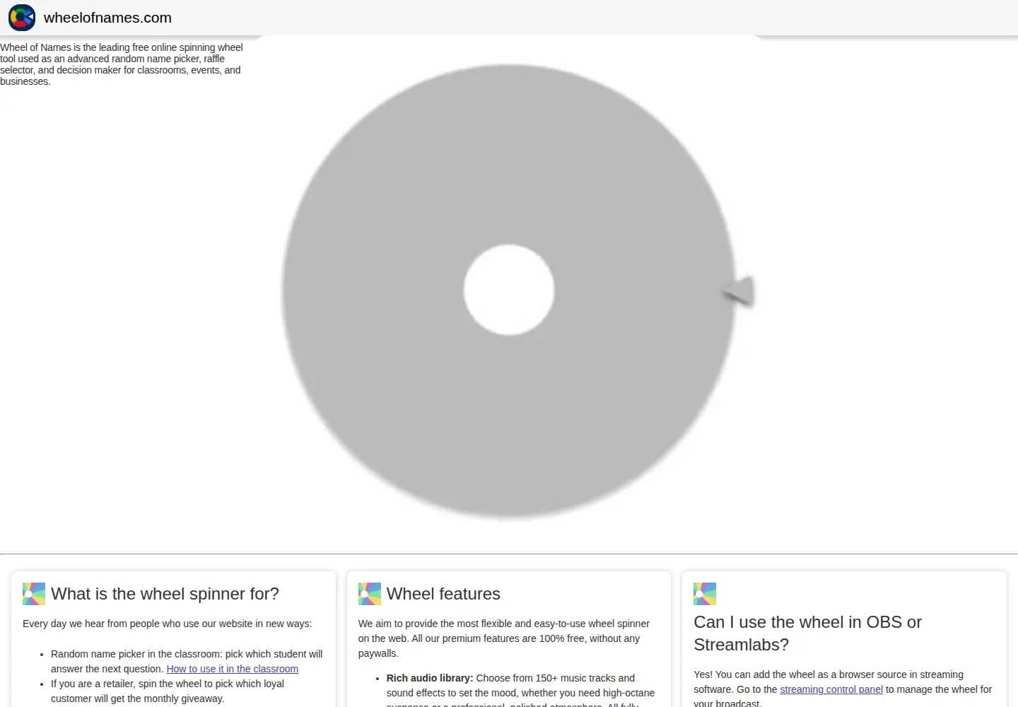 Screenshot of wheelofnames.com