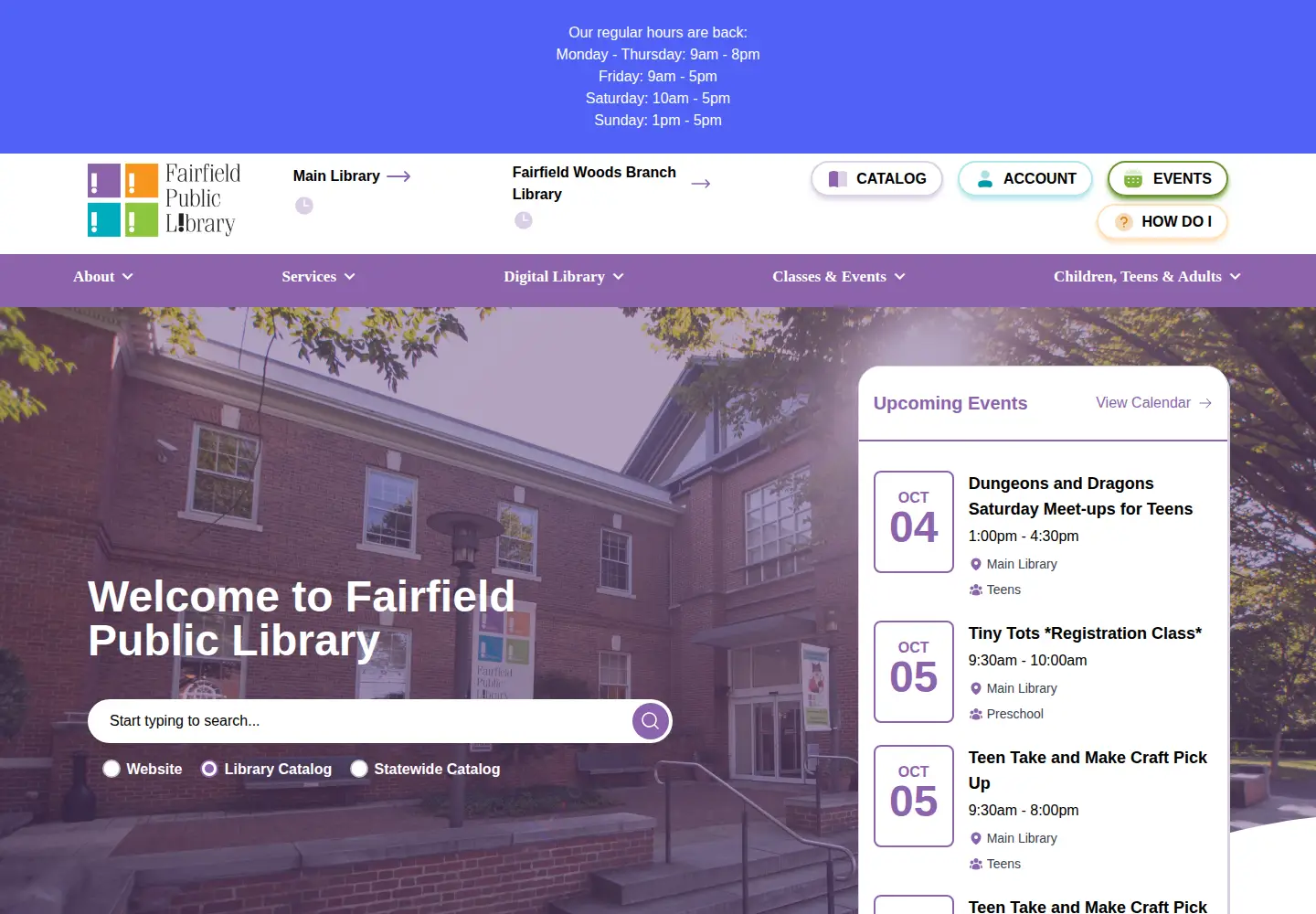 Screenshot of fairfieldpubliclibrary.org