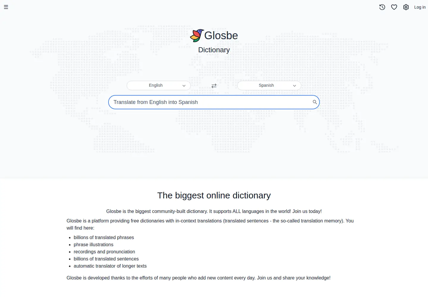 Screenshot of glosbe.com