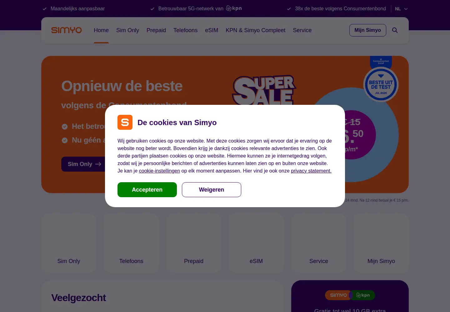 Screenshot of simyo.nl
