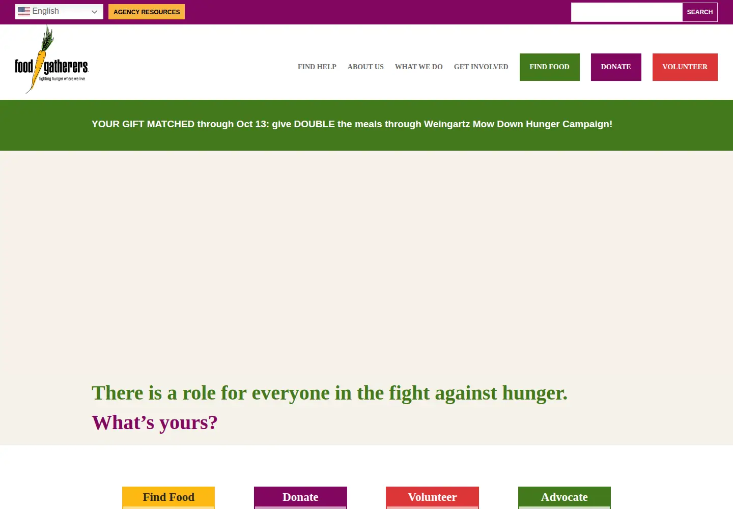 Captured homepage of foodgatherers.org in the current scan