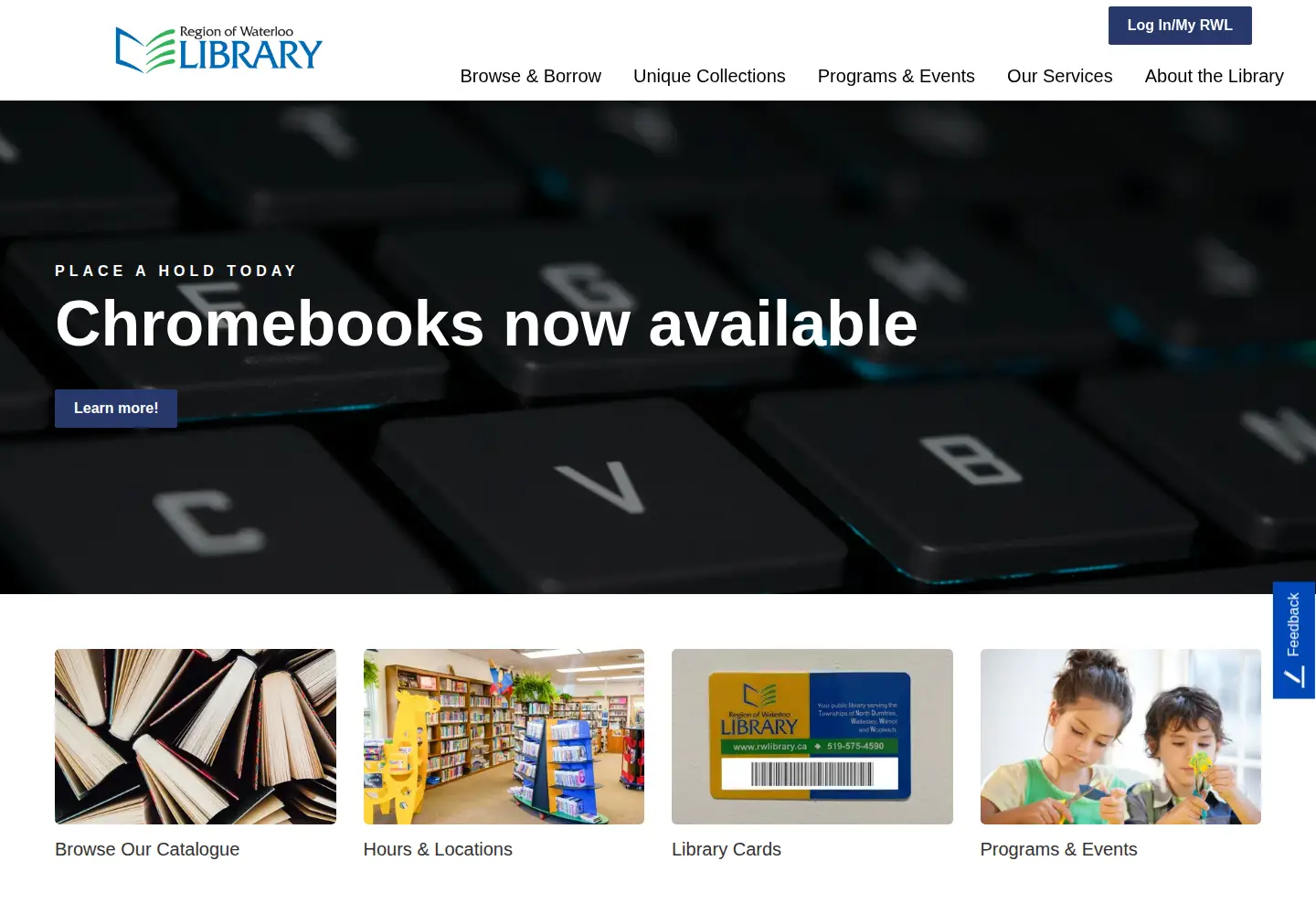 Captured homepage of rwlibrary.ca in the current scan