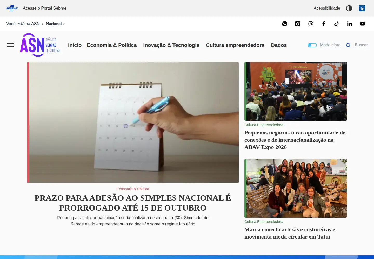 Screenshot of agenciasebrae.com.br