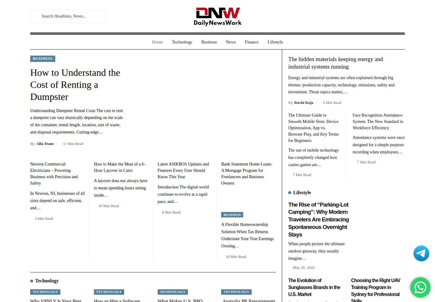 Captured homepage of dailynewswork.com in the current scan
