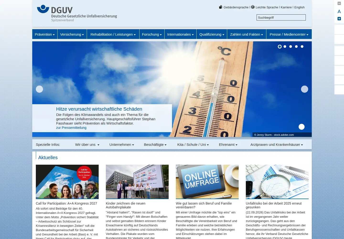 Screenshot of dguv.de