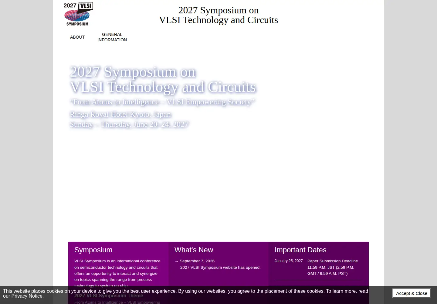 Captured homepage of vlsisymposium.org in the current scan