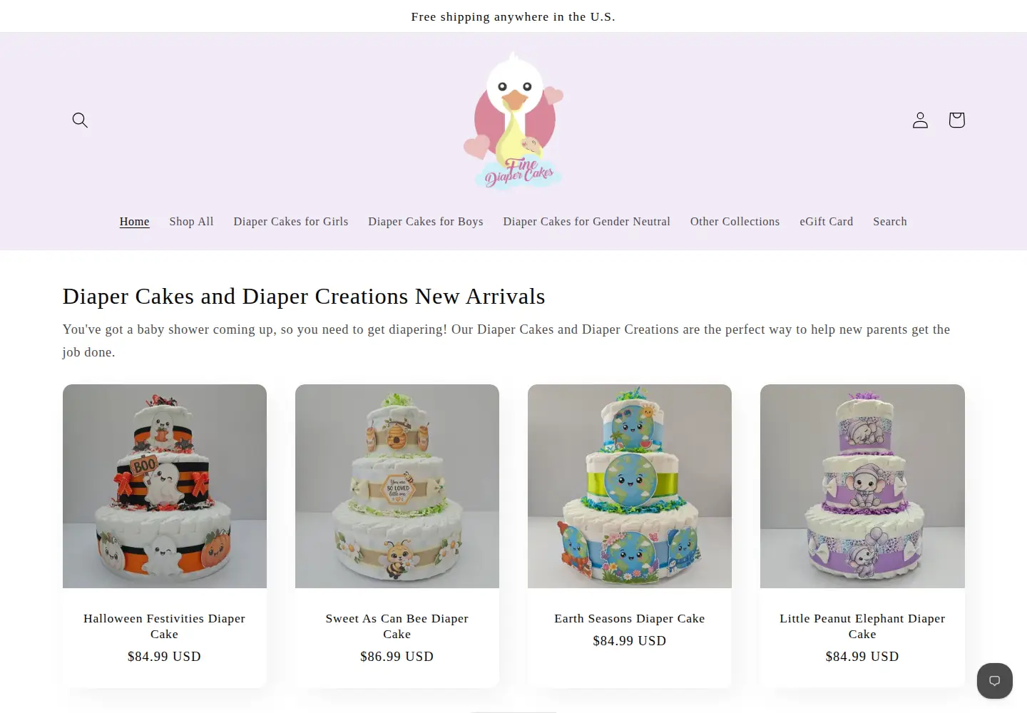 Captured homepage of finediapercakes.com in the current scan