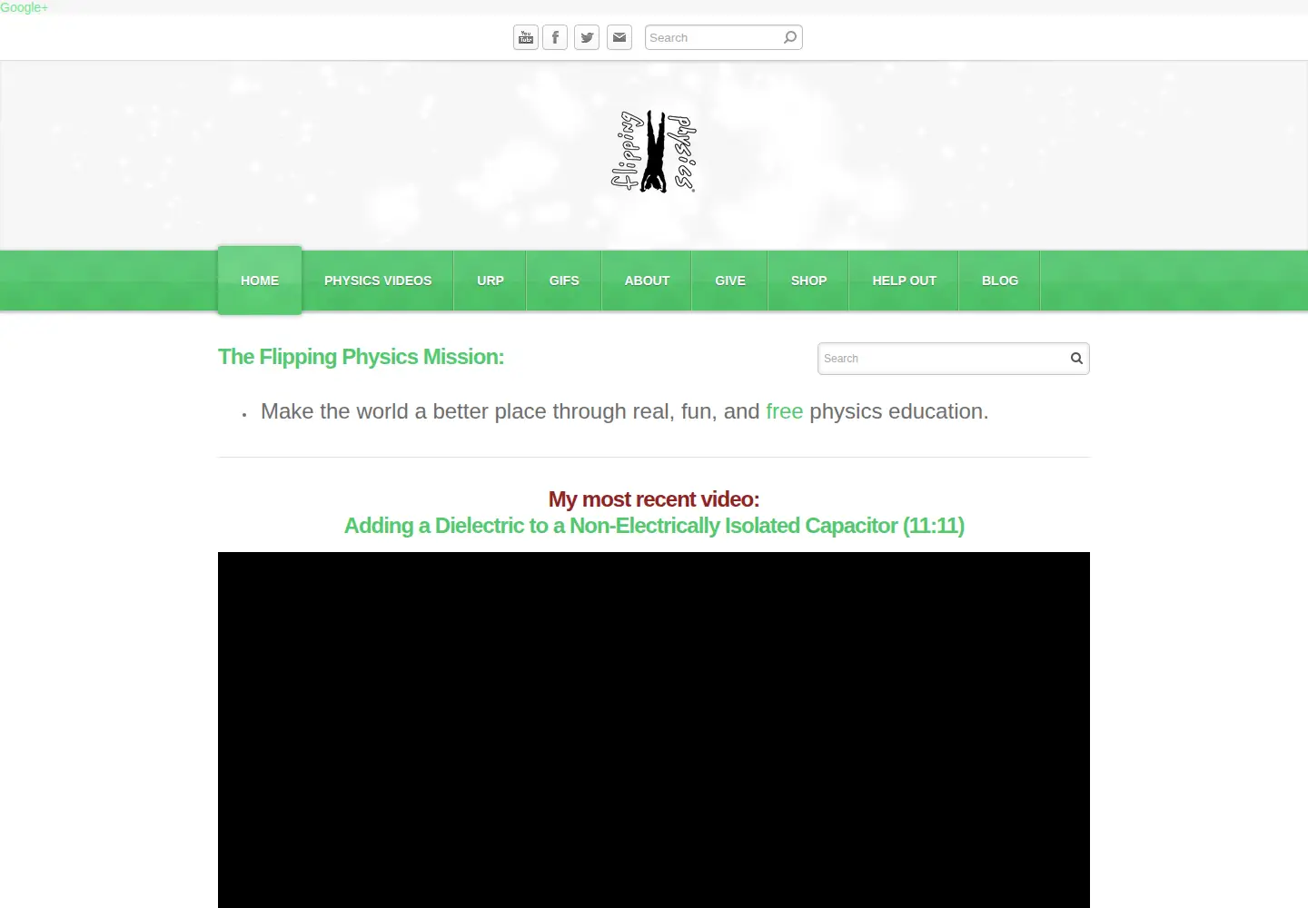 Captured homepage of flippingphysics.com in the current scan