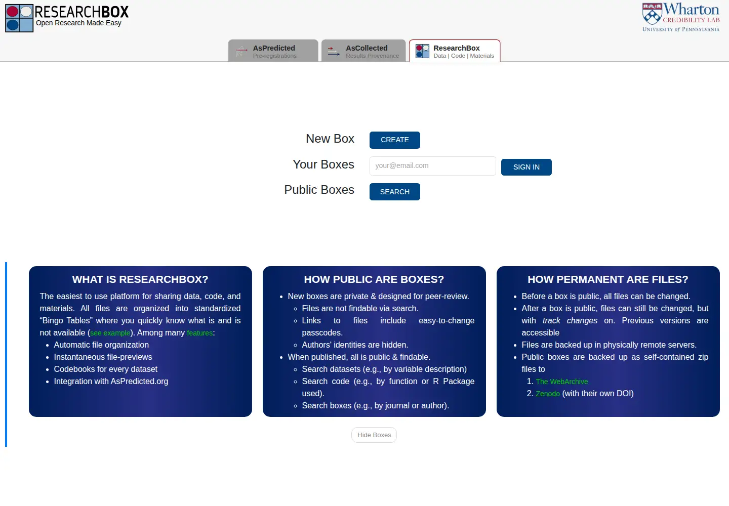 Screenshot of researchbox.org