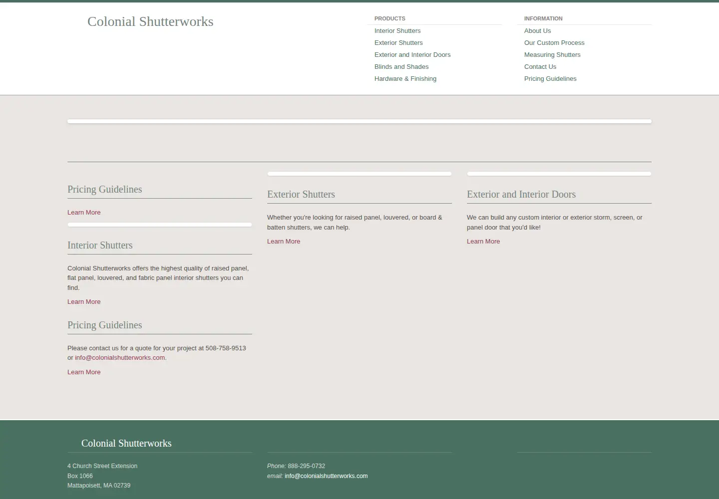 Captured homepage of colonialshutterworks.com in the current scan