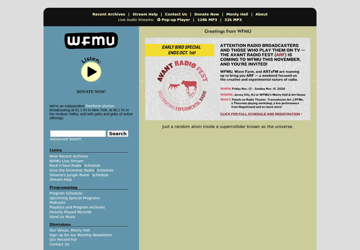 Captured homepage of wfmu.org in the current scan