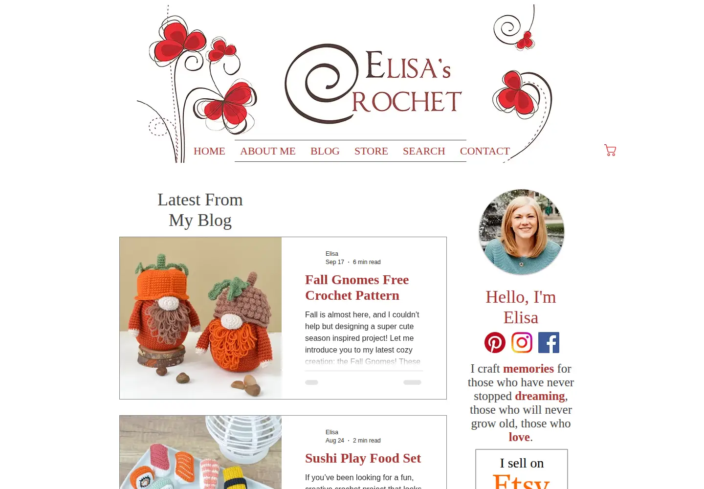 Screenshot of elisascrochet.com