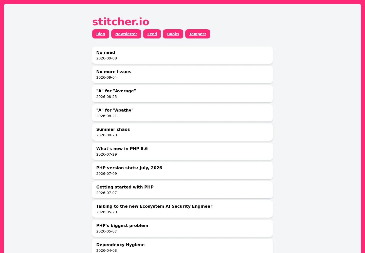 Screenshot of stitcher.io