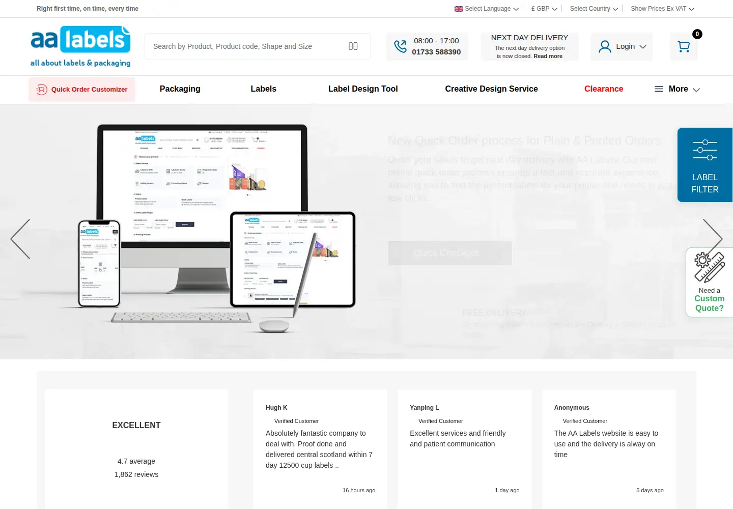 Captured homepage of aalabels.com in the current scan