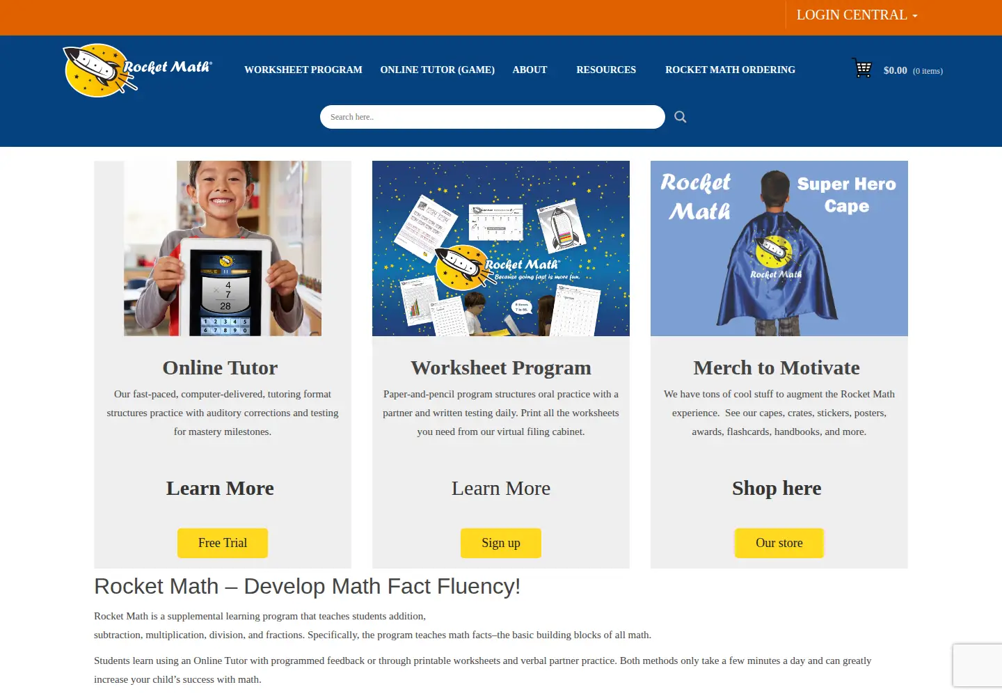 Screenshot of rocketmath.com