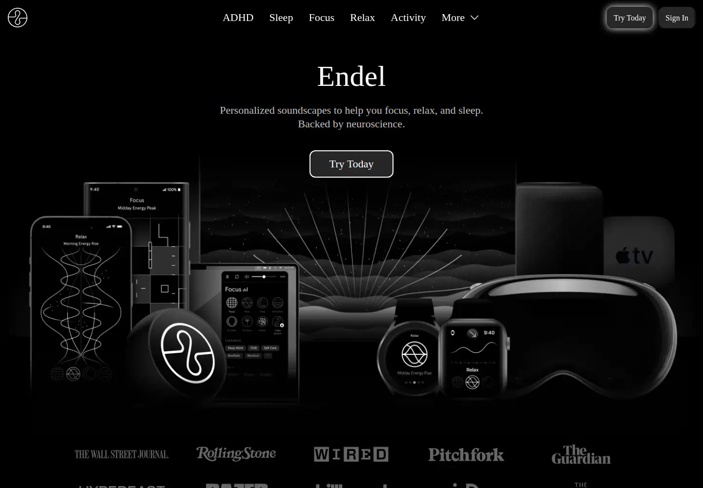 Screenshot of endel.io