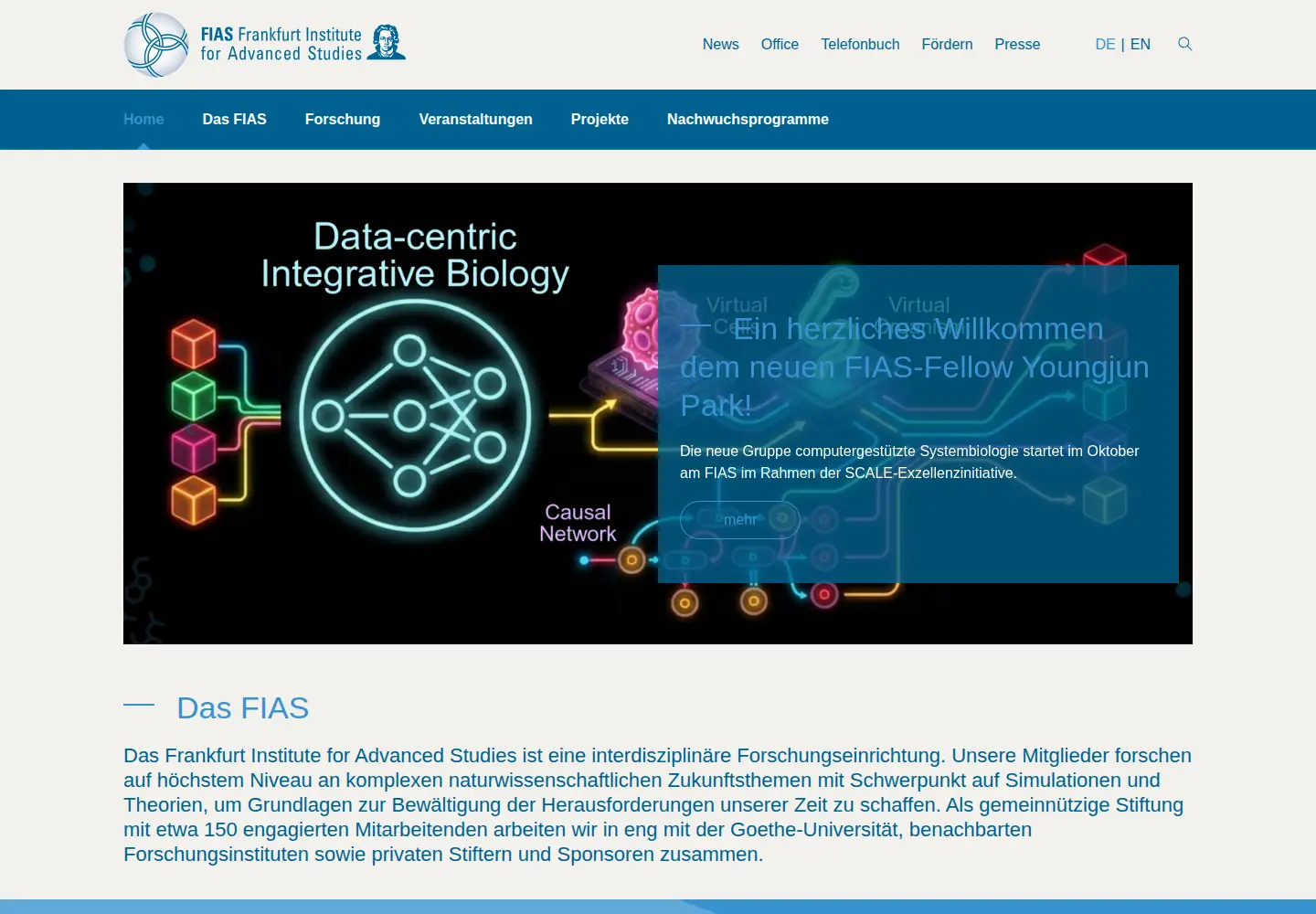 Captured homepage of fias.institute in the current scan