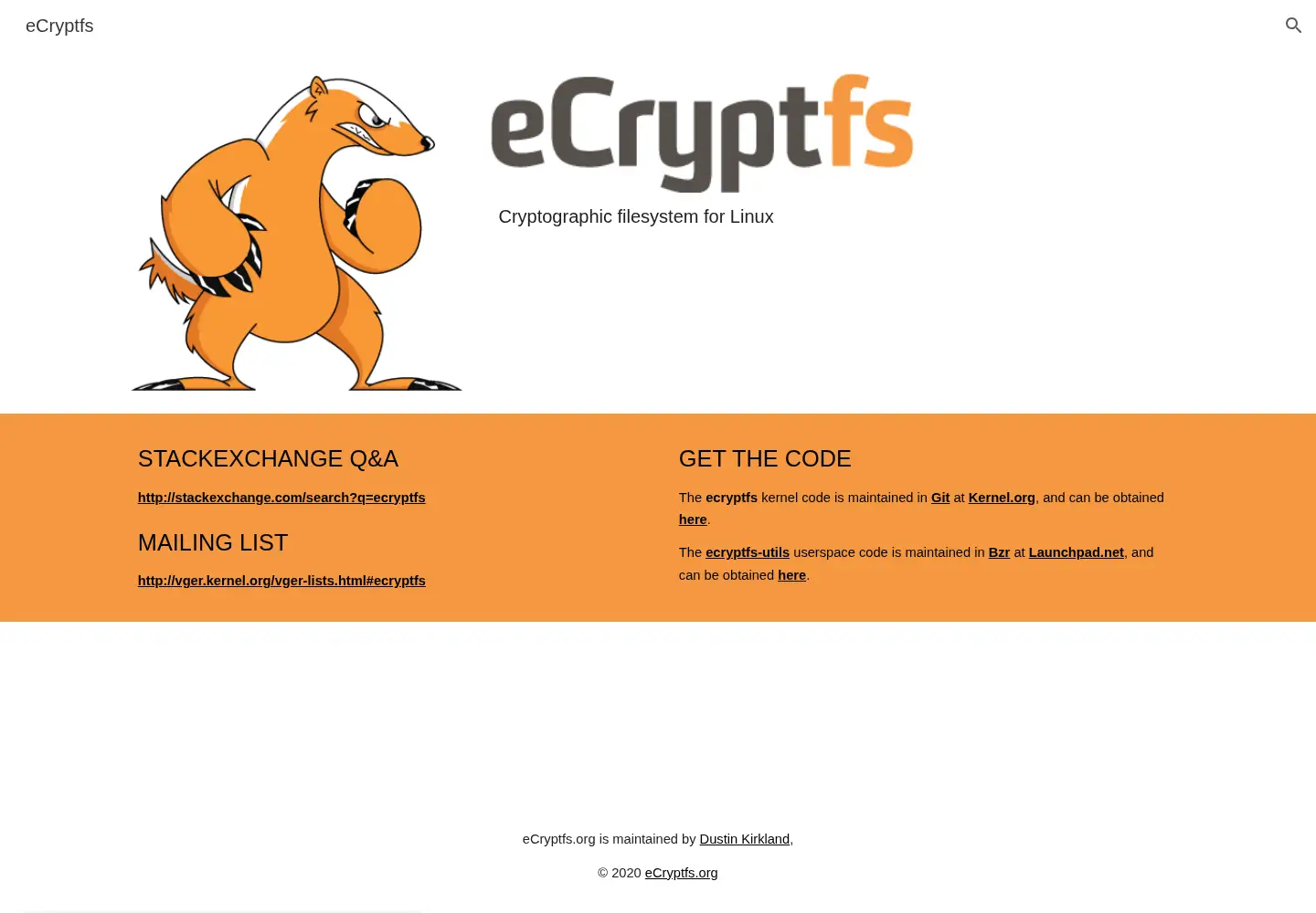Screenshot of ecryptfs.org