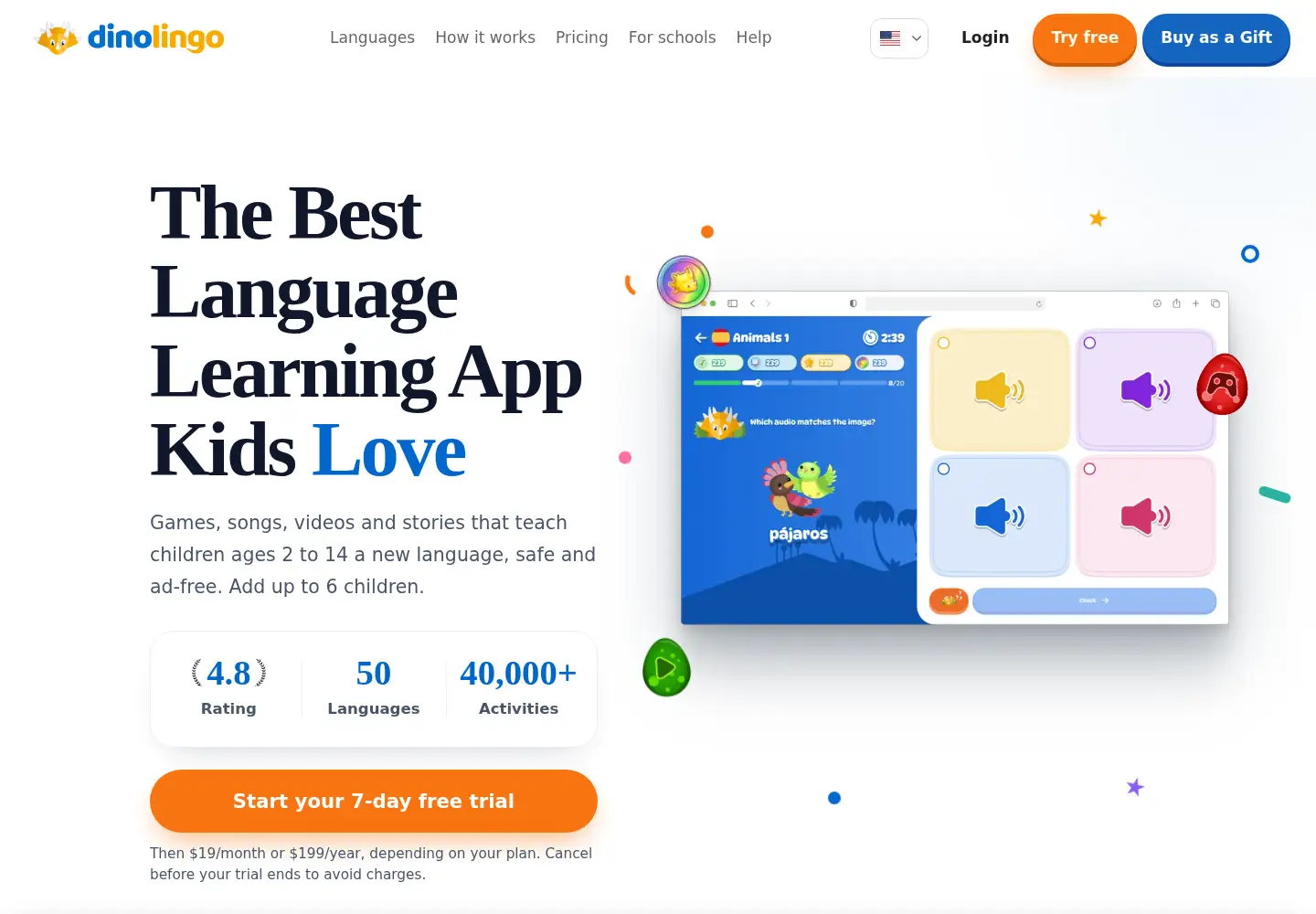 Captured homepage of dinolingo.com in the current scan