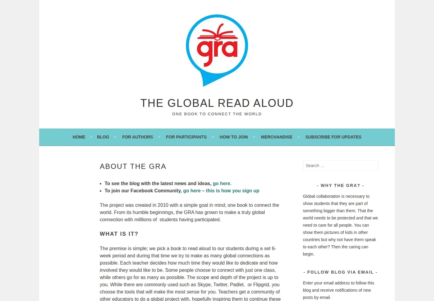 Captured homepage of theglobalreadaloud.com in the current scan
