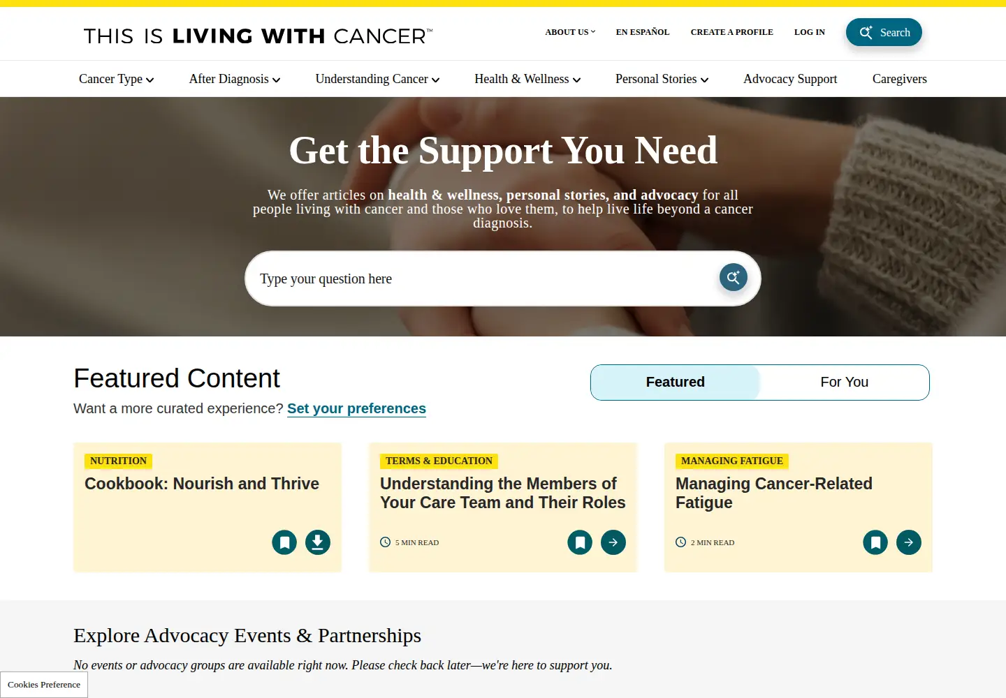 Screenshot of thisislivingwithcancer.com