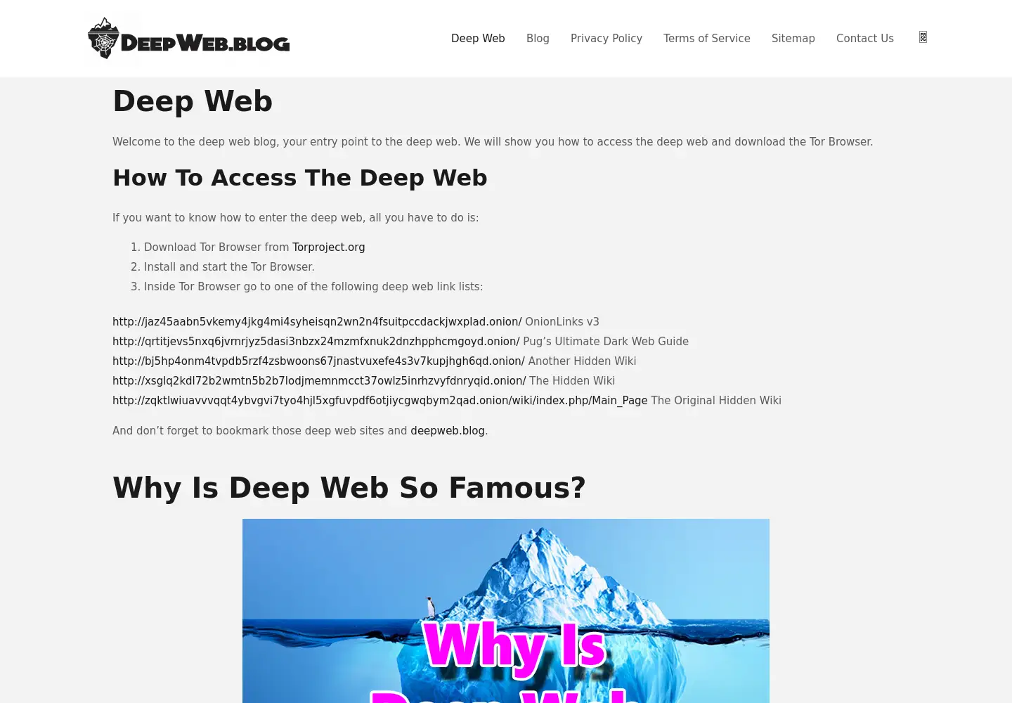 Captured homepage of deepweb.blog in the current scan