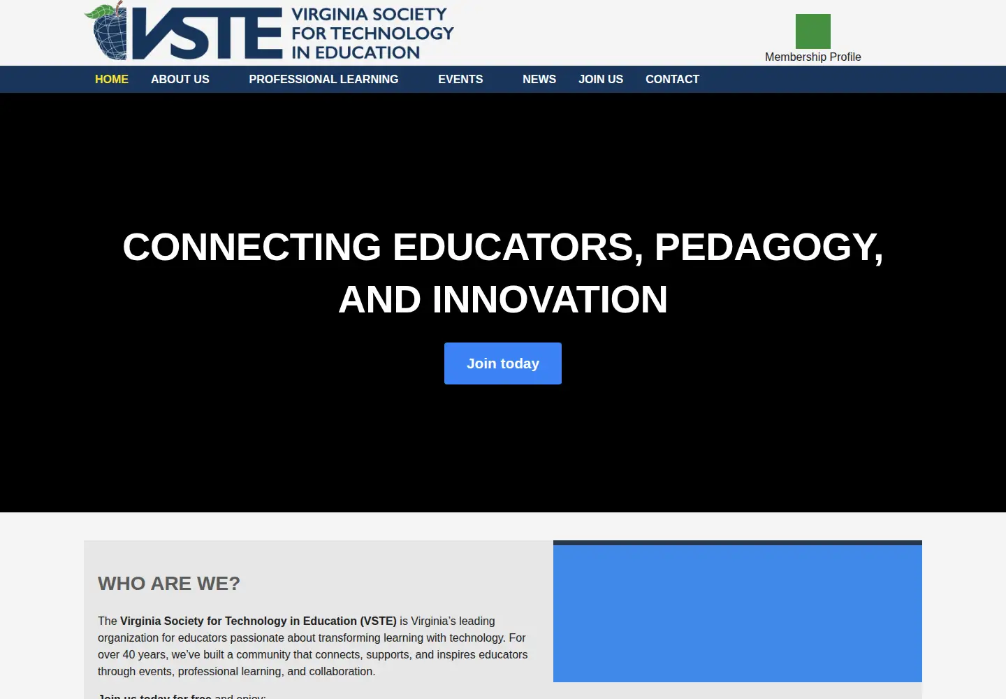 Captured homepage of vste.org in the current scan