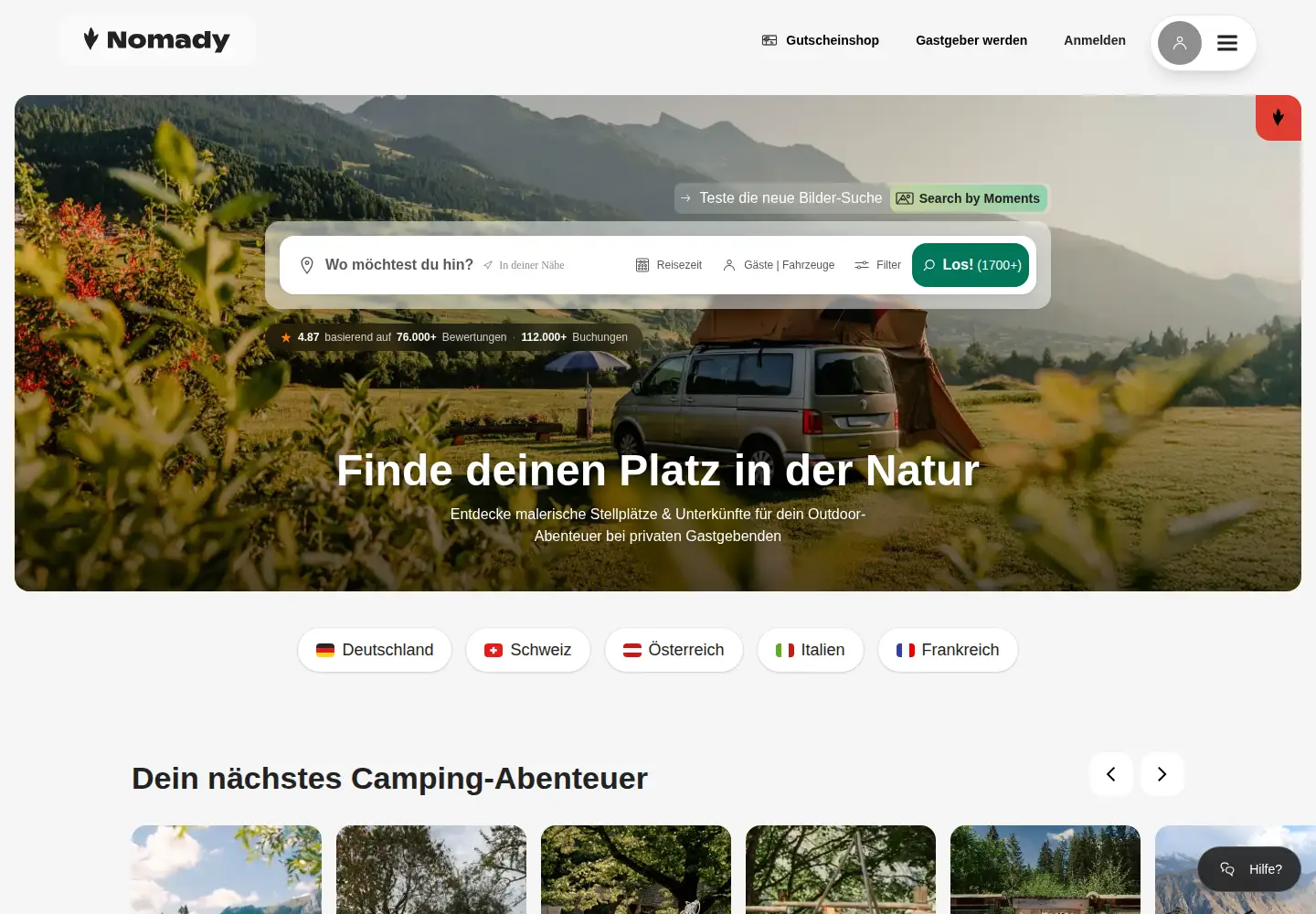 Screenshot of nomady.camp