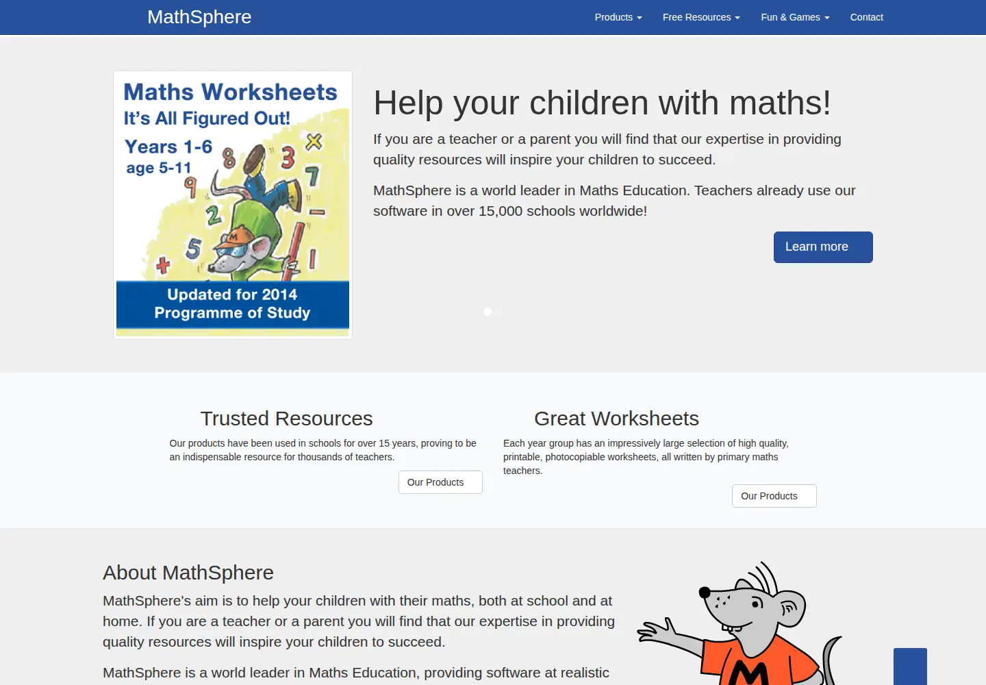 Captured homepage of mathsphere.co.uk in the current scan
