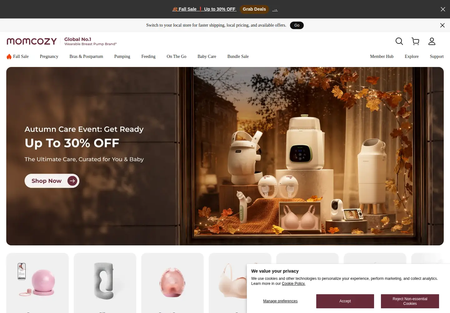 Captured homepage of momcozy.com in the current scan