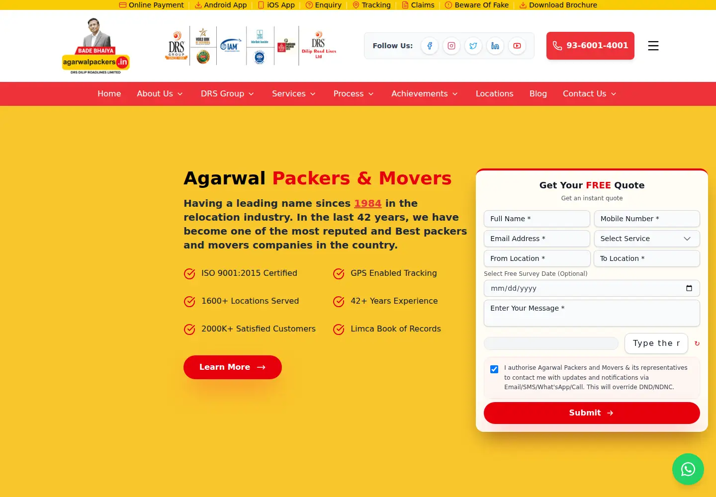 Screenshot of agarwalpackers.in