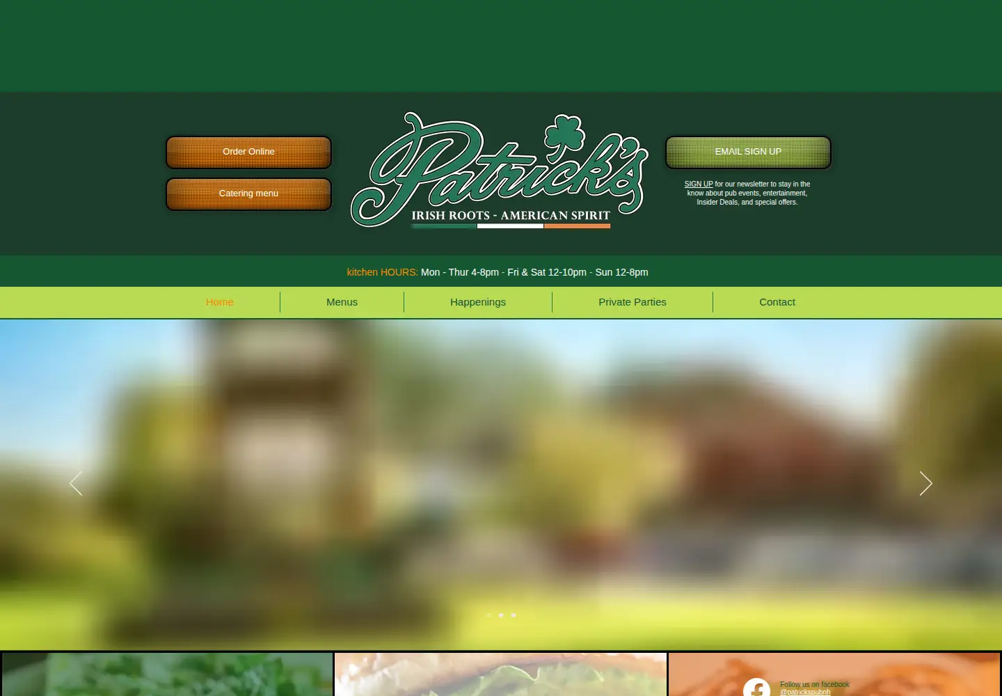 Captured homepage of patrickspub.com in the current scan