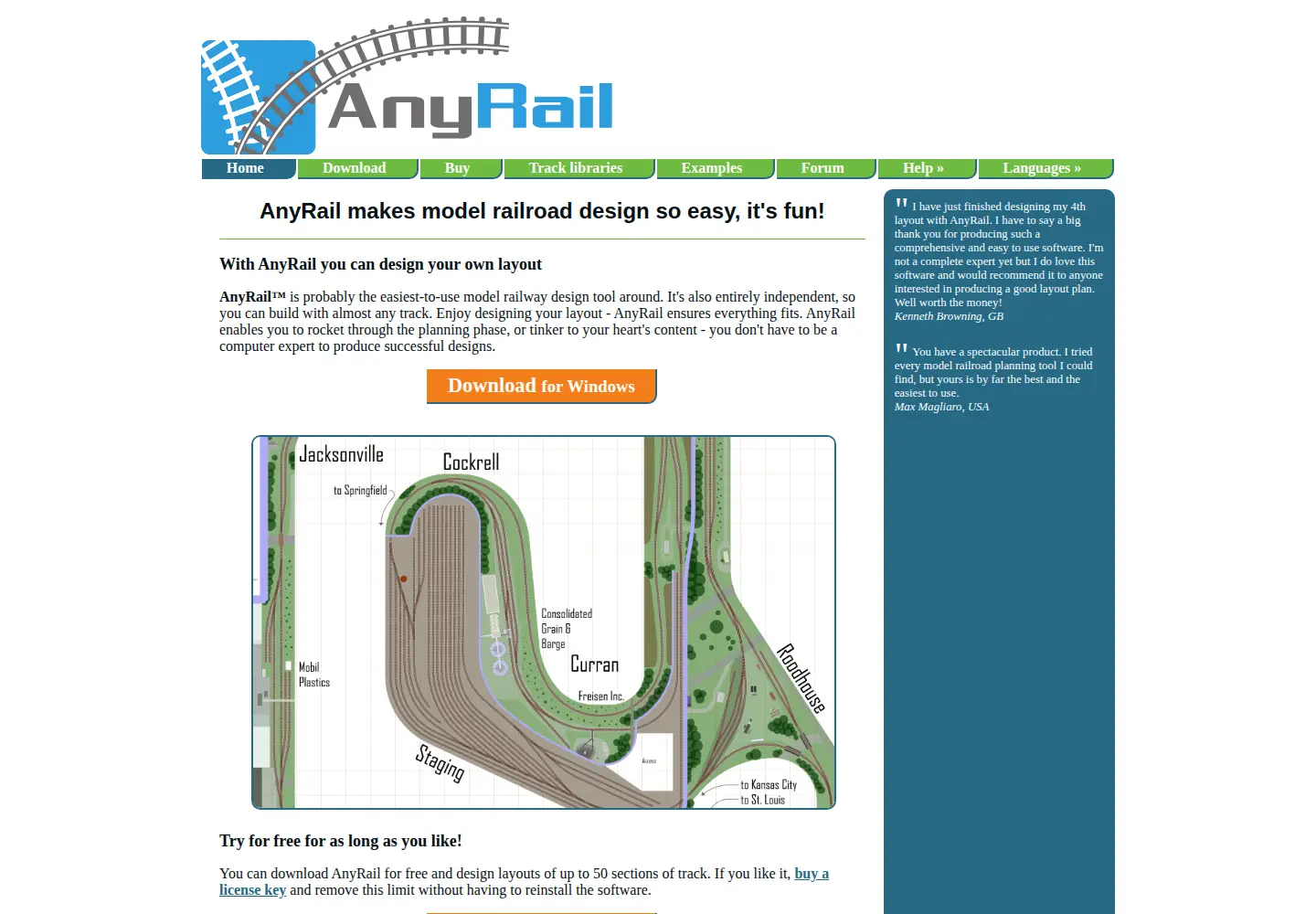 Captured homepage of anyrail.com in the current scan