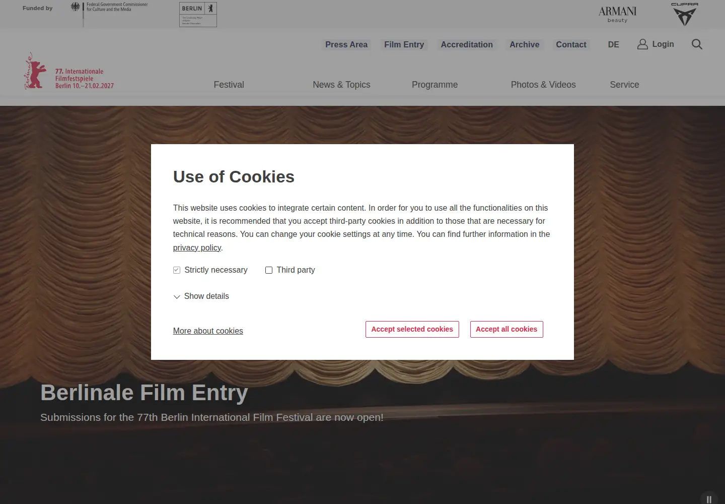Screenshot of berlinale.de