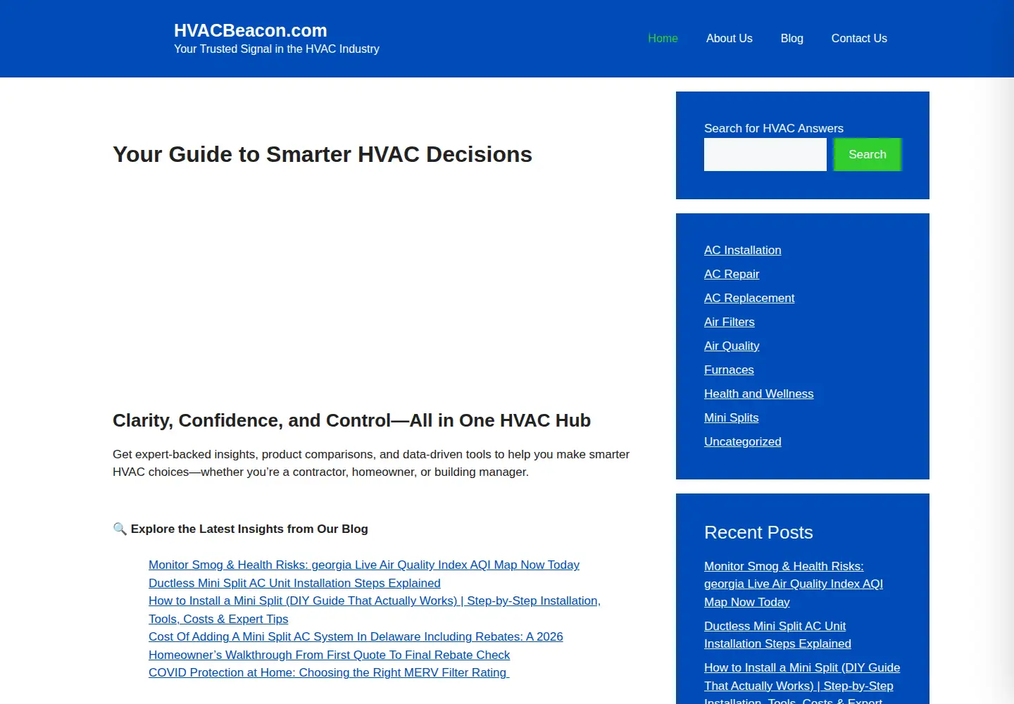 Captured homepage of hvacbeacon.com in the current scan