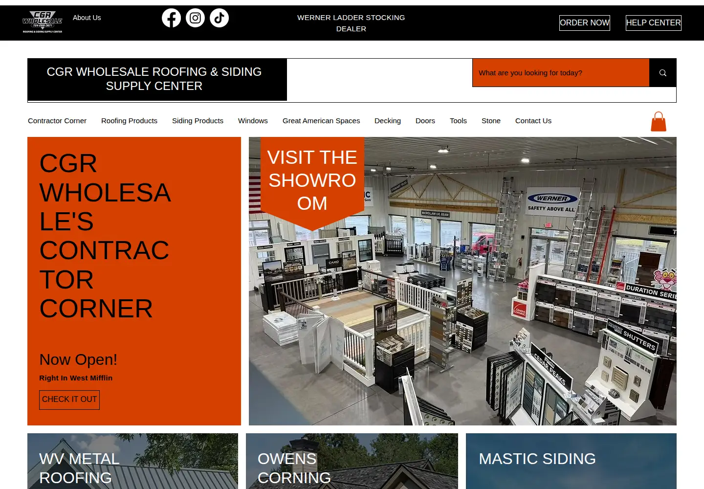 Screenshot of cgrwholesaleroofing.com