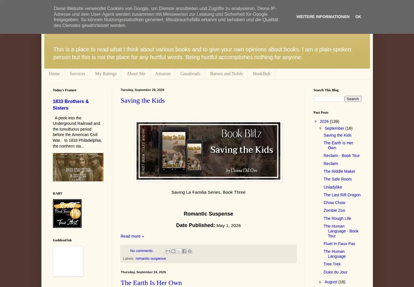 Screenshot of ourtownbookreviews.com