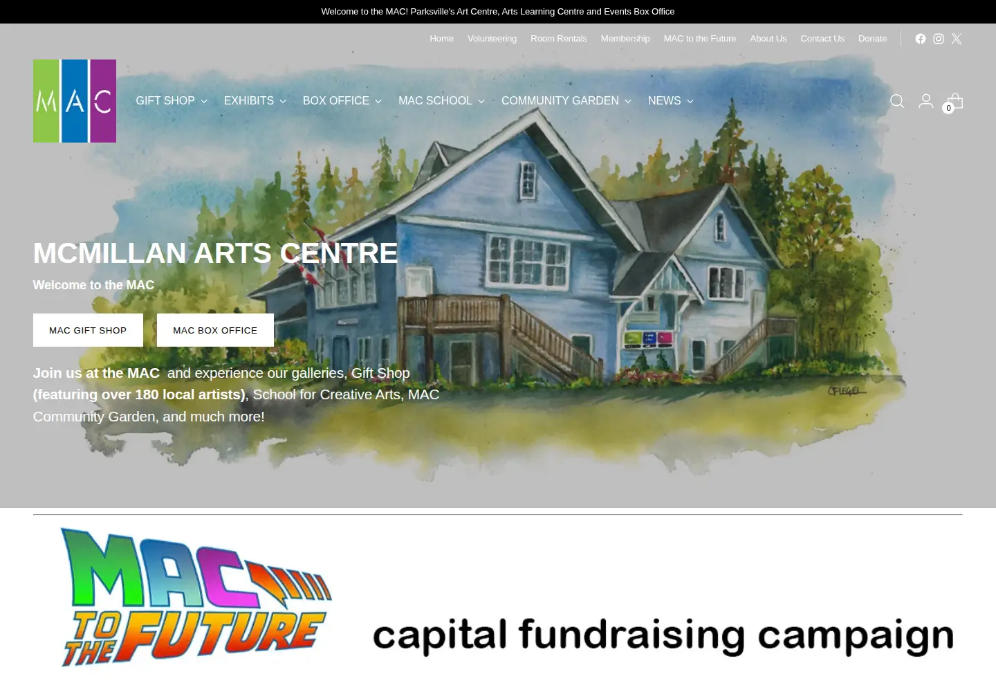 Screenshot of mcmillanartscentre.com