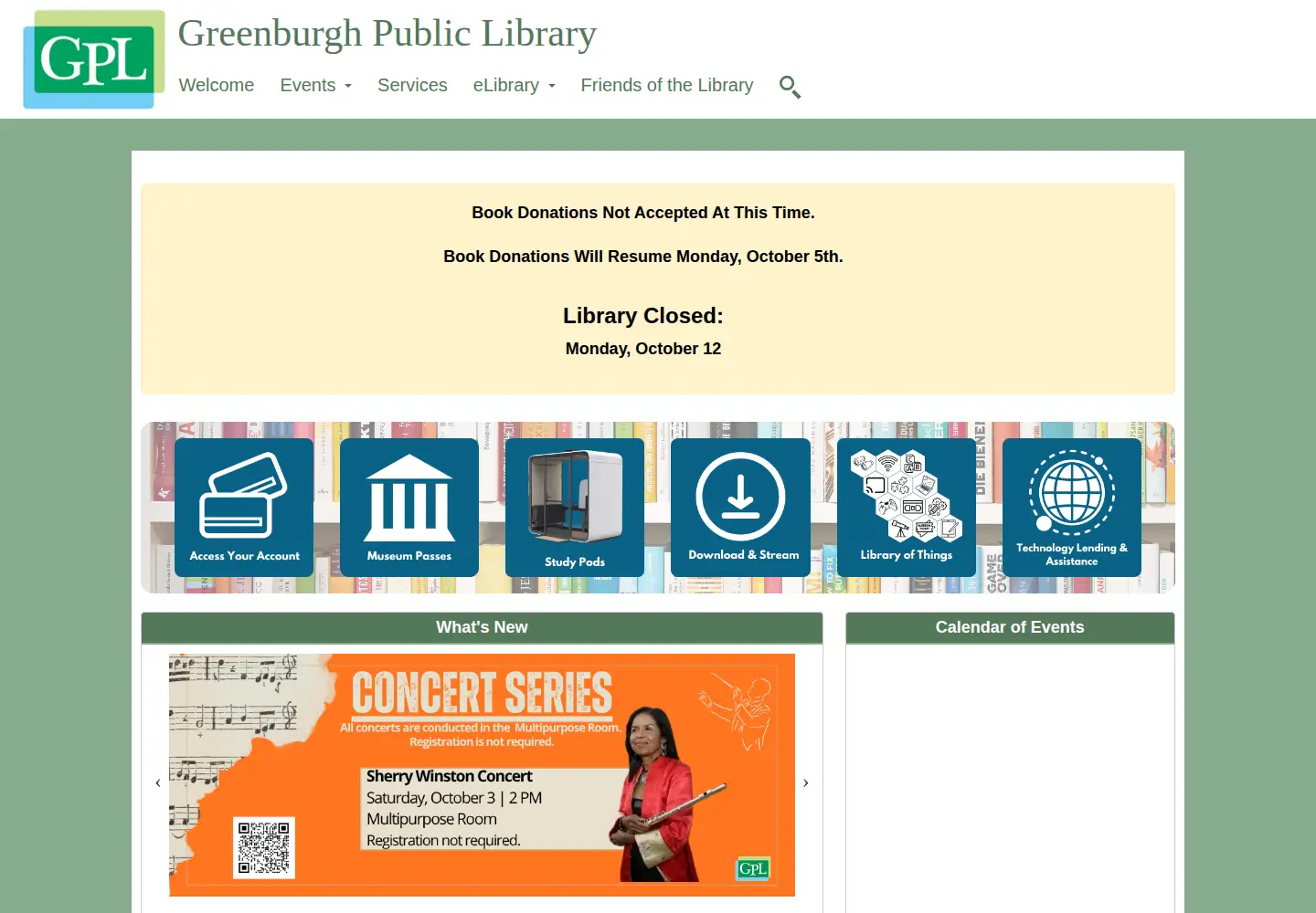 Screenshot of greenburghlibrary.org