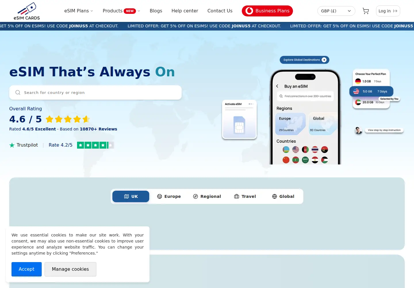 Screenshot of esimcards.co.uk