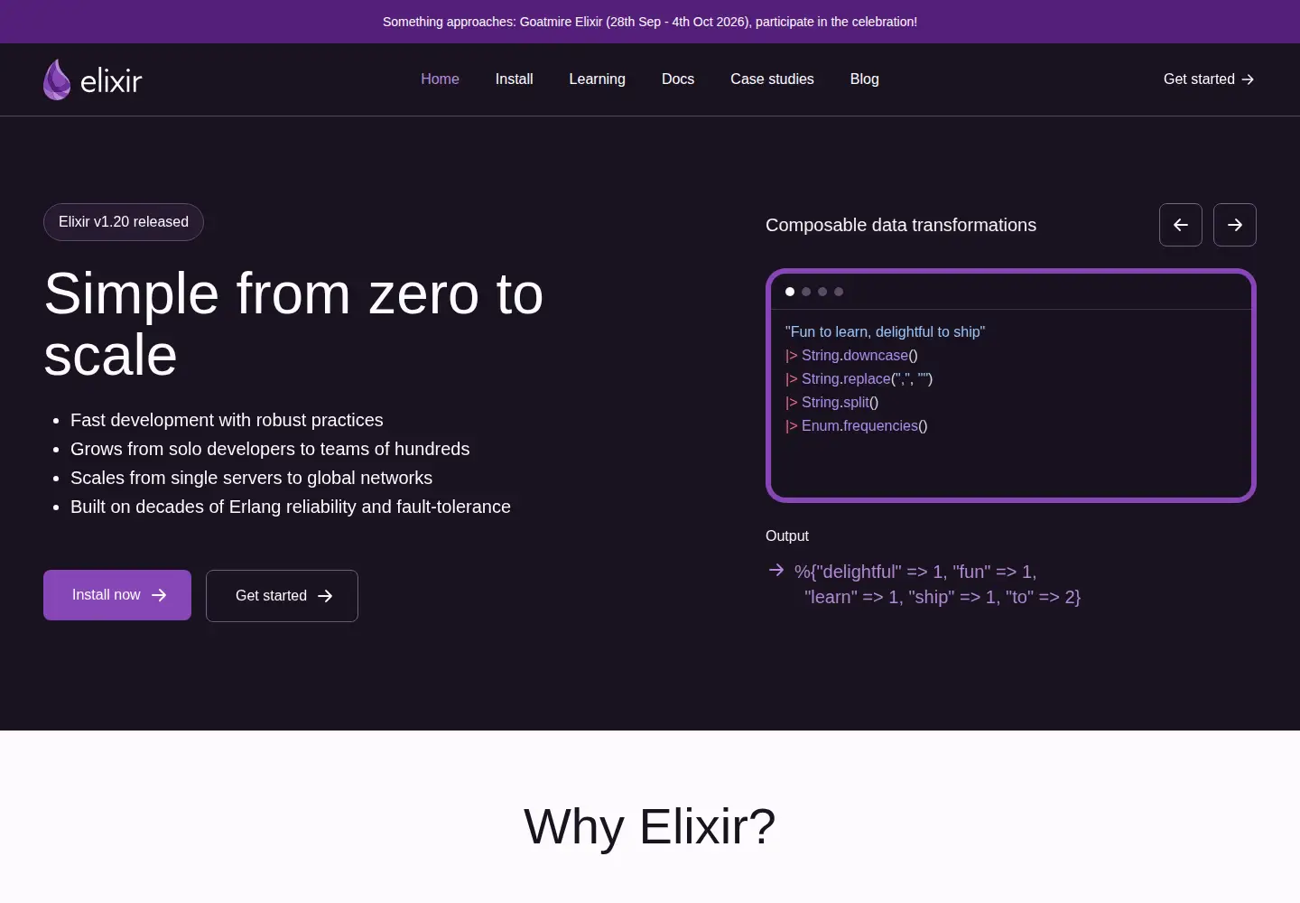 Screenshot of elixir-lang.org